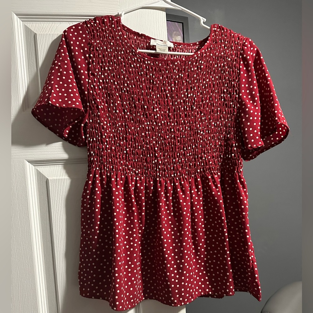 Red Polka Dot Smocked Top